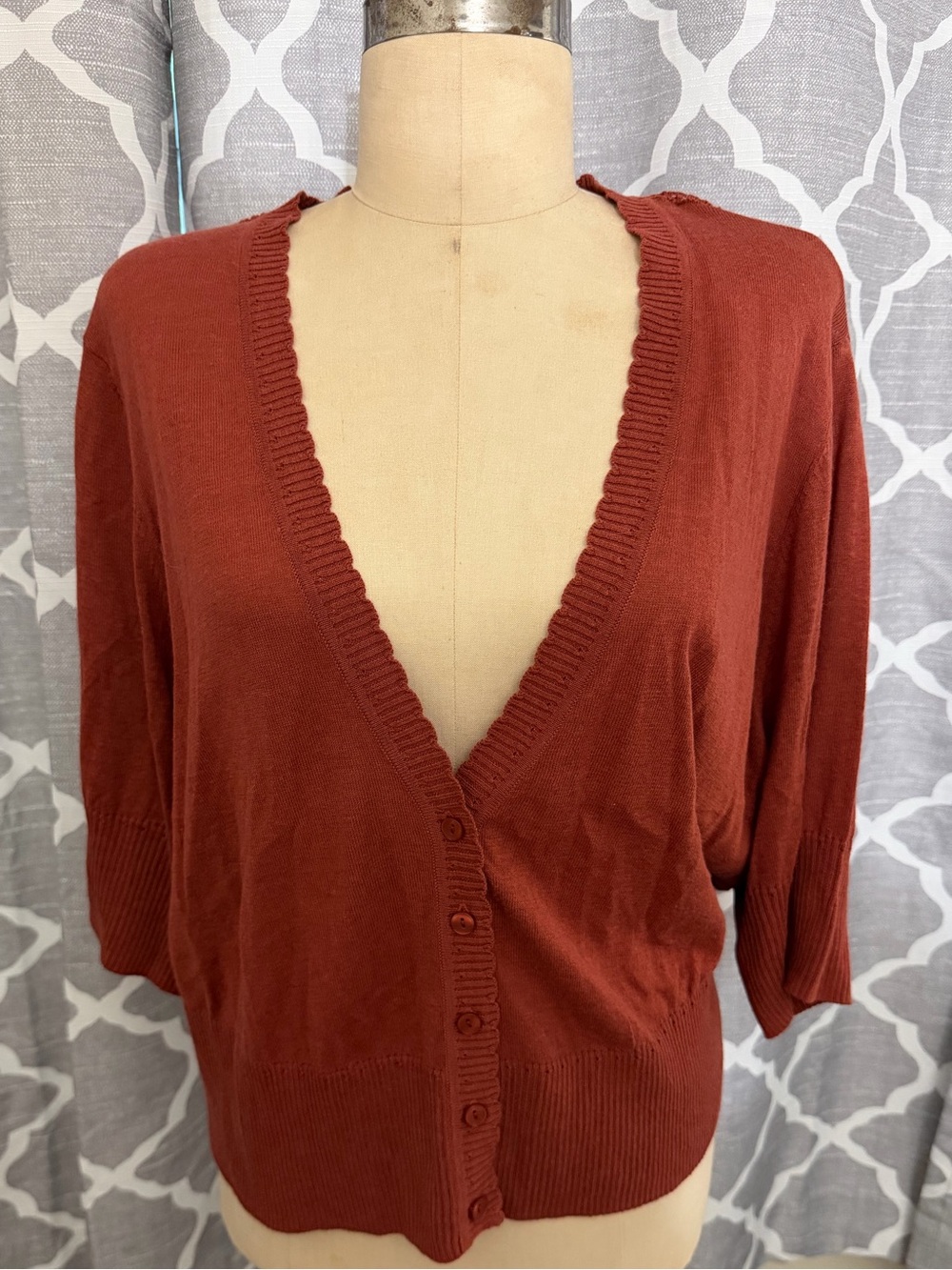 Torrid V-Neck Deep 5 button Pointelle Crop Cardigan Size 3X Marasala NEW